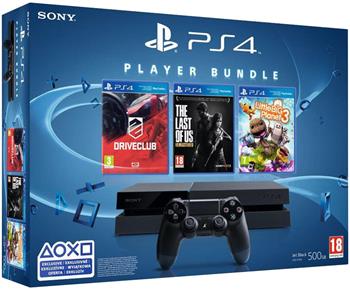 Sony PS4 Playstation 4 500GB Black + DriveClub/LittleBigPlanet3/The Last Of Us - remastered