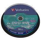 Verbatim DVD-RW 4,7GB 4x, 10ks - média, spindle 43552