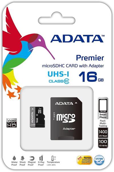 Adata Micro SDHC Premier 16GB UHS-I + SD adaptér