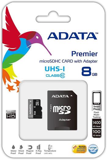 ADATA Micro SDHC Premier 8GB UHS-I + SD adaptér