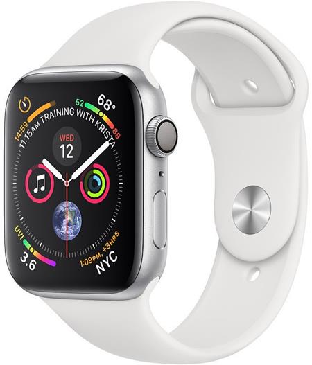 Apple Watch Series 4 GPS, 44mm Silver Aluminium Case with White Sport Band