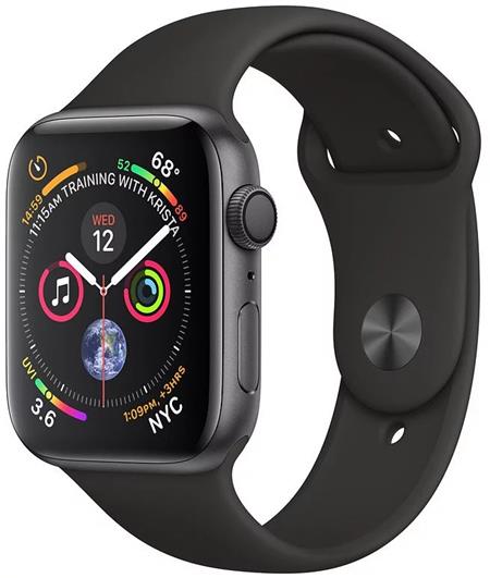 Apple Watch Series 4 GPS, 44mm Space Grey Aluminium Case with Black Sport Band