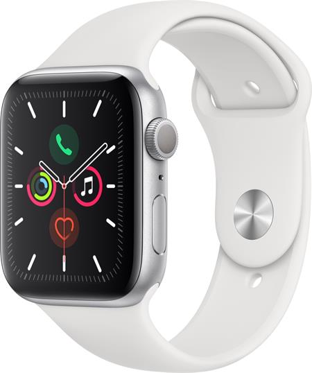 Apple Watch Series 5 GPS, 44mm Silver Aluminium Case with White Sport Band - S/M & M/L