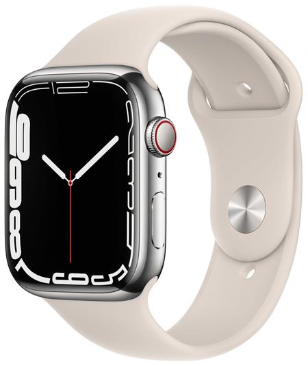 Apple Watch Series 7 Cell, 45mm Silver/Steel Case/Starlight SportBand