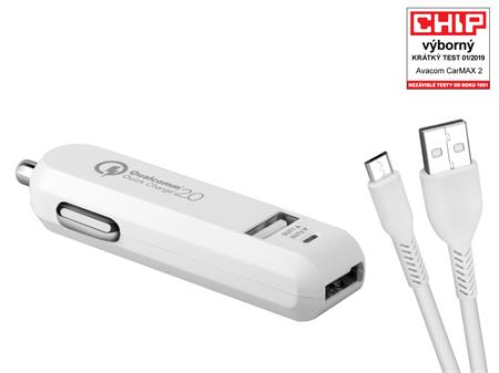 AVACOM CarMAX 2 nabíječka do auta 2x Qualcomm Quick Charge 2.0, bílá barva (micro USB kabel)