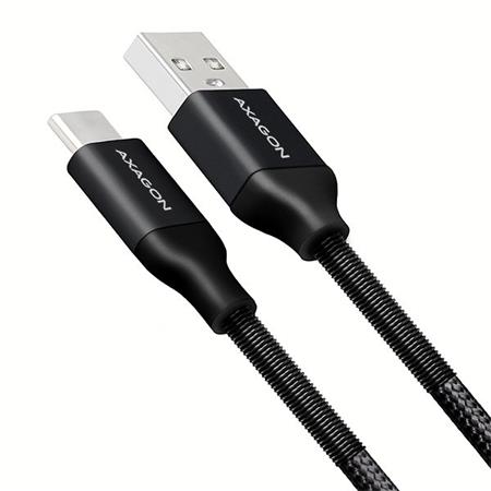 Axagon BUCM-AM05SB, SPRING kabel USB-C <-> USB-A, 0.5m, 3A, oplet, černý