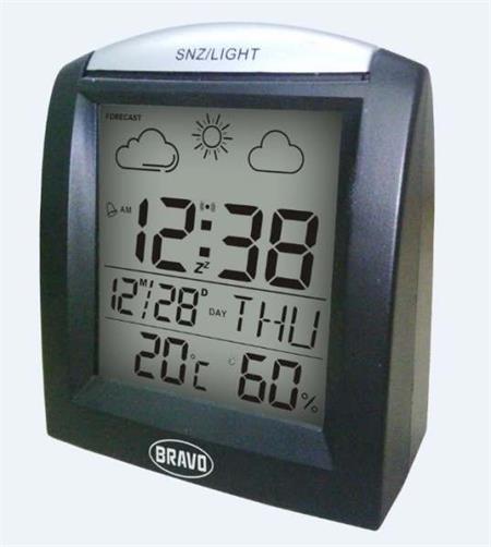 BRAVO Digitální teploměr B-5106, vnitřní teplota a vlhkost, hodiny, datum a den, rok, podsv.display, černý