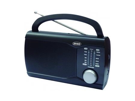 BRAVO Přenosné rádio B-6009, FM, AM, napájení síť/aku, černé