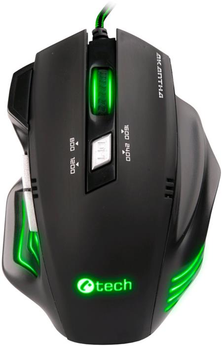 C-TECH Akantha (GM-01G), herní, zelené podsvícení, 2400DPI, USB myš