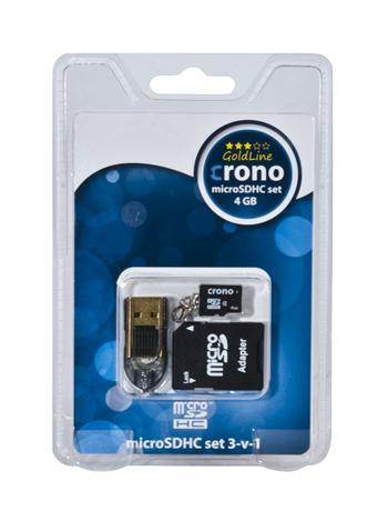 Crono micro Secure Digital HC (microSDHC) karta 4GB Class 4 + adaptér + čtečka karet