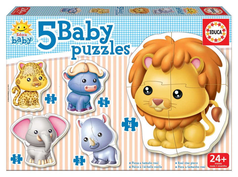 EDUCA Baby puzzle Divoká zvířátka 5v1 (3-5 dílků)