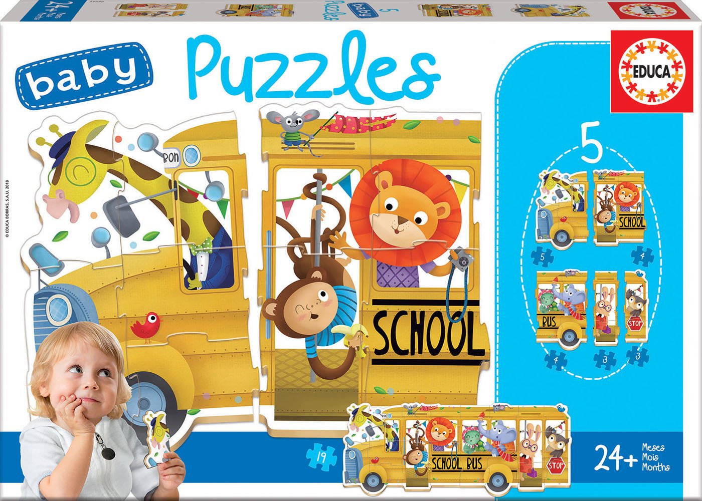 EDUCA Baby puzzle Školní autobus 5v1 (3-5 dílků)
