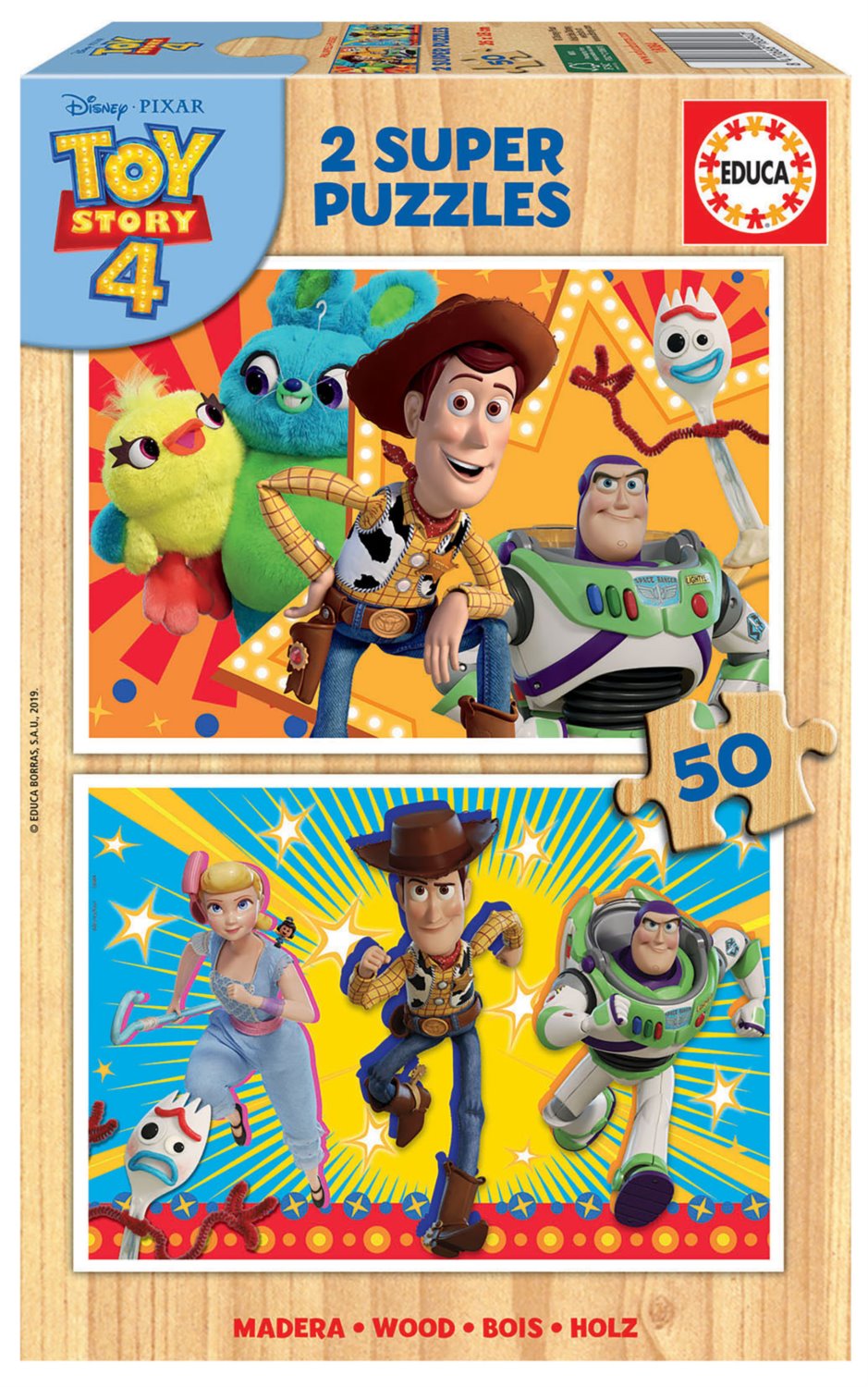 EDUCA Dřevěné puzzle Toy Story 4: Příběh hraček 2x50 dílků