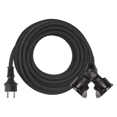 Emos gumový prodlužovací kabel spojka 10m 2Z 3x 1,5mm, IP44 černý