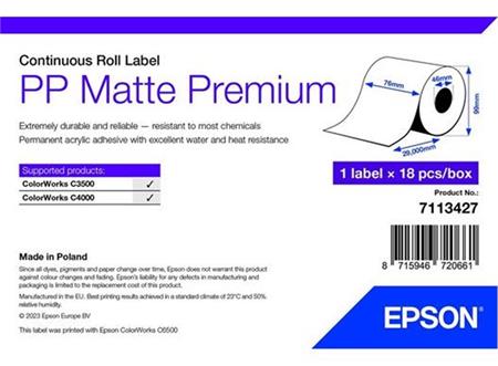 Epson PP Matte Label Premium, Cont. Roll, 76mm x 29mm