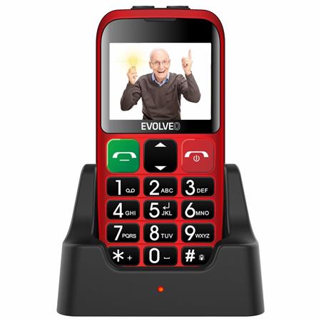 Evolveo EasyPhone EB, mobilní telefon pro seniory s nabíjecím stojánkem (červená barva)