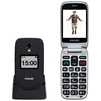 Evolveo EasyPhone FP, vyklápěcí mobilní telefon 2.8" pro seniory s nabíjecím stojánkem (černá barva)