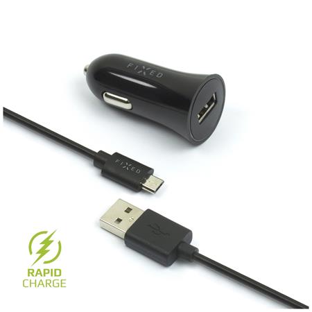 FIXED autonabíječka micro USB, odjímatelný kabel, 2 4A, černá