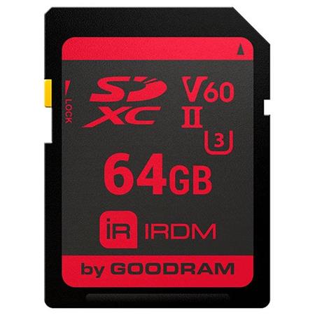 GoodRam IRDM 64GB MEMORY CARD UHS-II U3 V60 read to 265MB s write: to 120MB s; IRP-S6B0-0640R12