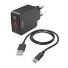 Hama set: rychlá USB nabíječka QC 3.0 19,5 W + kabel USB A-C 1,5 m