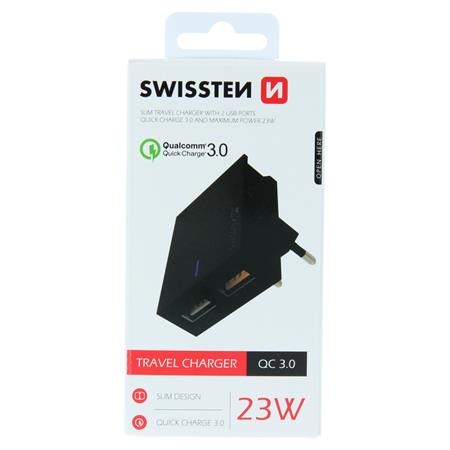 Swissten síťový adaptér QC3.0 23w černý; 22049500