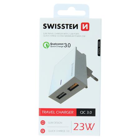Swissten síťový adaptér QC3.0 23w bílý; 22049600