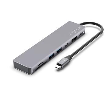 7-portový hliníkový USB-C FIXED HUB Card pro notebooky a tablety, šedý; FIXHU-CAD-GR