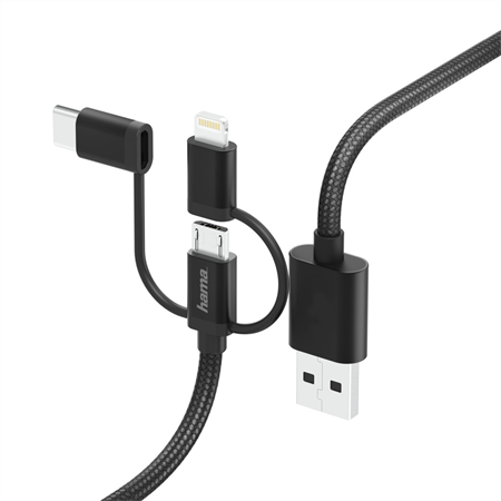 Hama USB kabel 3v1, micro USB / USB-C / Lightning, 1,5 m; 183304