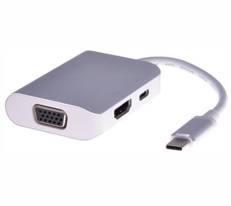 PremiumCord Převodník USB3.1 typ C na HDMI + VGA + PD charge, Aluminium pouzdro; ku31dock07