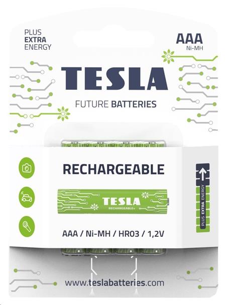 Tesla RECHARGEABLE+ nabíjecí baterie AAA Ni-MH 800mAh (HR03, mikrotužková, blister) 4 ks; AAA RECHARGEABLE+
