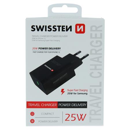 Swissten síťový adaptér 25w pro iPhone a Samsung černý; 22060400