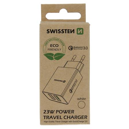 Swissten síťový adaptér 2x USB QC 3.0 + USB, 23W bílý (eco balení); 22060100ECO