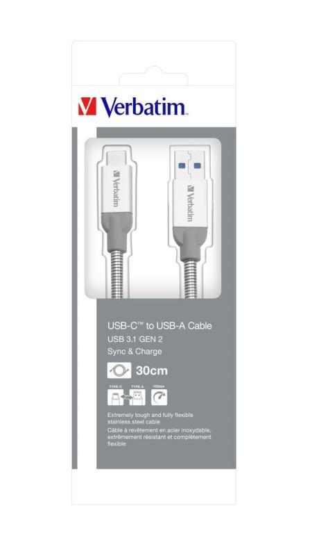 Verbatim USB-A 3.1 na USB-C 2.0 30cm, SYNC + CHARGE stříbrný; 48868