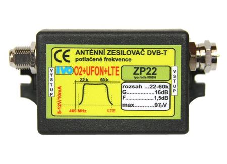 IVO ZP22V zesilovač 16dB (5-12V) s potlačením O2+UFON+LTE /venkovní/