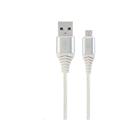 Kabel CABLEXPERT USB 2.0 AM na MicroUSB (AM/BM), 2m, opletený, bílo-stříbrný, blister, PREMIUM QUALITY