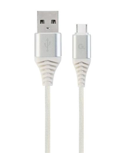 Kabel CABLEXPERT USB 2.0 AM na Type-C kabel (AM/CM), 2m, opletený, bílo-strříbrný, blister, PREMIUM QUALITY
