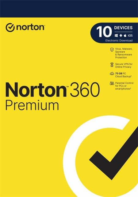 NORTON 360 PREMIUM 75GB +VPN 1 uživatel pro 10 zařízení na 3 rok ESD