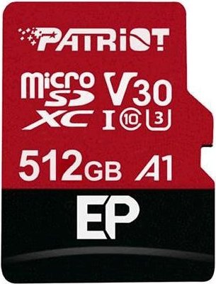 Patriot 512GB, microSDXC V30 A1, class 10 U3 100/80MB/s + adapter