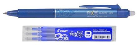 Pilot Roller FriXion Clicker 0.5/0.25mm modré - pack 1ks + 3ks náplně