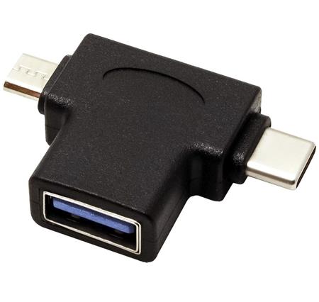 PremiumCord Adaptér USB3.0 female na dva konektory USB-C/male + micro USB B/male