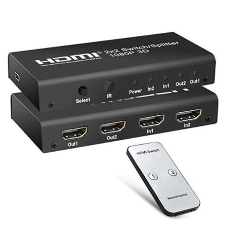 PremiumCord HDMI switch 2:2 , 3D, 1080p s dálkovým ovladačem