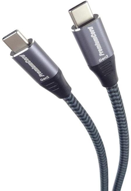 PremiumCord USB-C kabel ( USB 3.2 GEN 2, 3A, 60W, 20Gbit/s ) bavlněný oplet, 2m