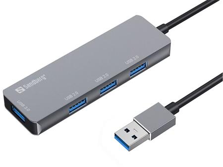 Sandberg USB-A HUB, 1x USB 3.0 a 3x USB 2.0, stříbrný