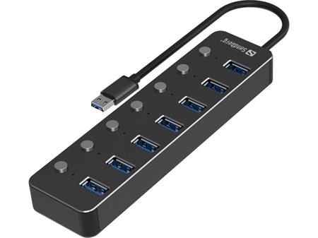 Sandberg USB-A HUB, 7x USB 3.0, černý