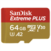 SanDisk Extreme Plus micro SDXC 64 GB 170 MB/s A2 C10 V30 UHS-I U3, adapter