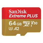 SanDisk Extreme PLUS microSDXC 64GB + SD Adapter 200MB/s and 90MB/s A2 C10 V30 UHS-I U8