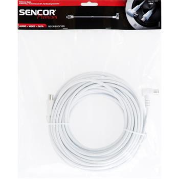 SENCOR Anténní koaxiální kabel,Plně stíněný,Vidlice - zásuvka 90°,Délka 15 m,Barva bílá