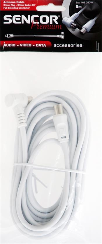 SENCOR Anténní koaxiální kabel,Plně stíněný,Vidlice - zásuvka 90°,Délka 5 m,Barva bílá