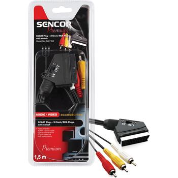 SENCOR SCART konektor - 3x Cinch/RCA konektor,S přepínačem, kabel, Délka: 1,5m
