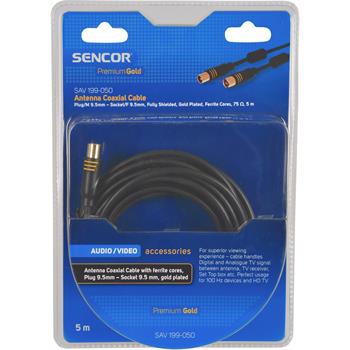 SENCOR Vysoce kvalitní anténní koaxiální kabel,Zlacené konektory,IEC vidlice -IEC zásuvka,Délka: 5 m,Provedení: černé